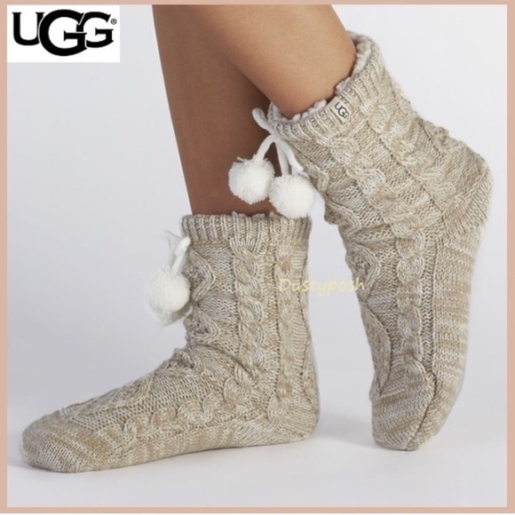 UGG Fleece Lined Pom Pom Socks Cozy Boot Cute Soft Womens Girls Glitter New - Picture 2 of 8